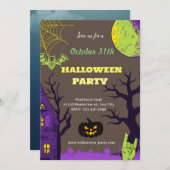 ダークブルー不気味ハローウィンパーティ 招待状 (正面/裏面)