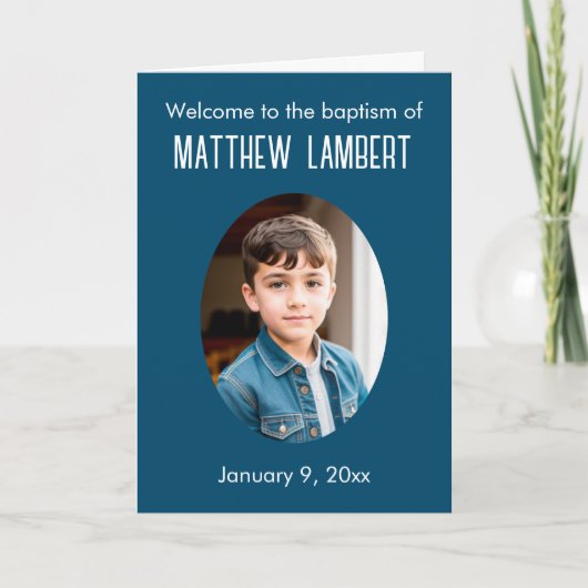 ダークブルー写真フロントポルカドット折り畳みバプテスマ プログラム (正面)