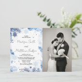 ダークブルー冬の結婚式の招待状と写真 招待状 (スタンド正面)