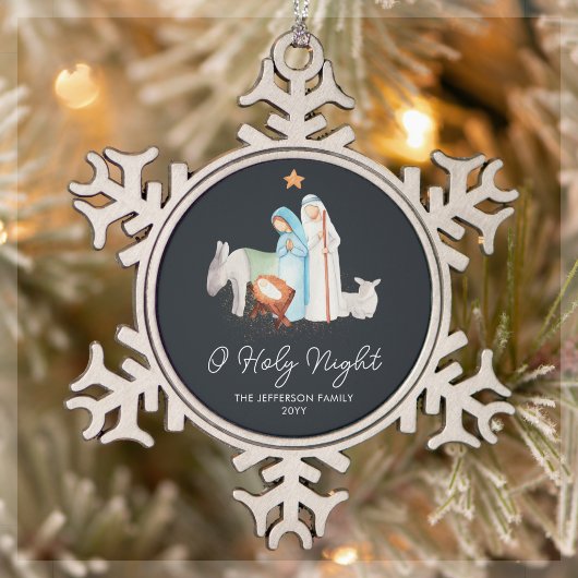 ダークブルー出生マンガー宗教的 スノーフレークピューターオーナメント