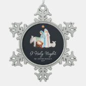 ダークブルー出生マンガー宗教的 スノーフレークピューターオーナメント (正面)