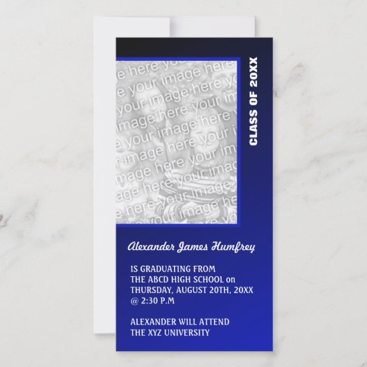 ダークブルー卒業発表 案内状 (正面)