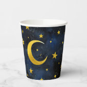 ダークブルー大理石に輝くゴールデンムーンと星 紙コップ (左)