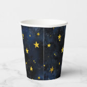 ダークブルー大理石に輝くゴールデンムーンと星 紙コップ (右)