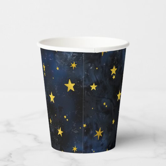 ダークブルー大理石に輝くゴールデンムーンと星 紙コップ (右)