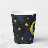 ダークブルー大理石に輝くゴールデンムーンと星 紙コップ (正面)