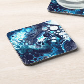 ダークブルー大理石デジタル流体アート コースター (左側)