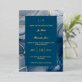 ダークブルー大理石金ゴールド 箔招待状 (立ち正面)