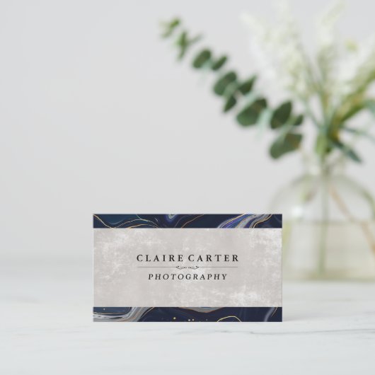 ダークブルー大理石 |テクスチャ名刺 名刺 (スタンド正面)