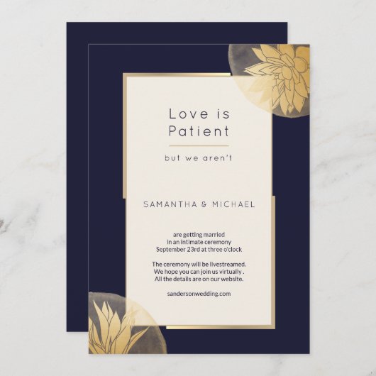 ダークブルー小さな結婚ダウンサイズの愛は患者 セーブザデート (正面/裏面)