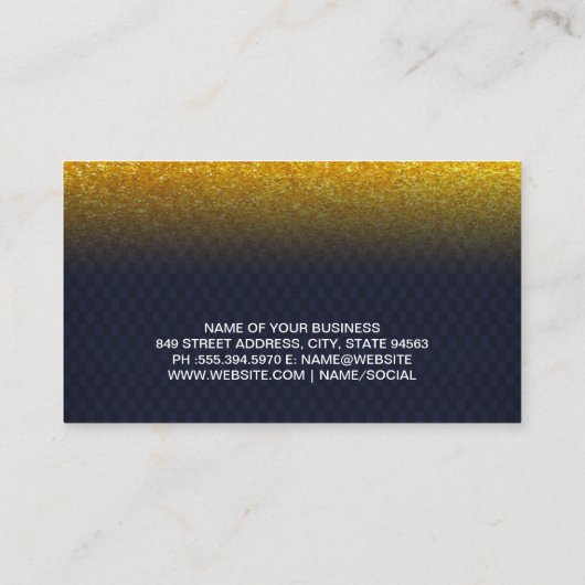 ダークブルー市松模様に金ゴールドフレークグリッター 名刺 (裏面)