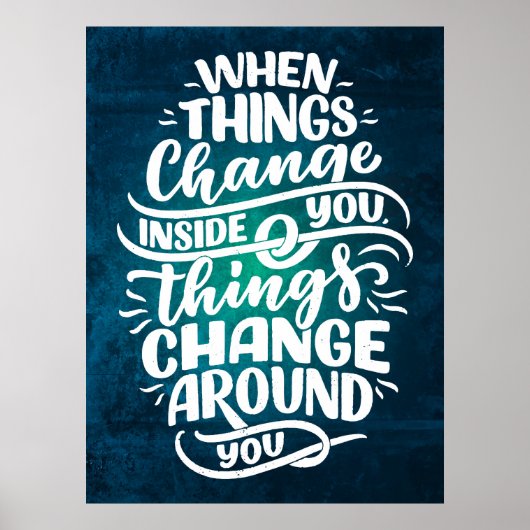 ダークブルー感動的引用文タイポグラフィウォールアート ポスター (正面)