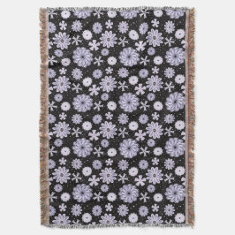 ダークブルー抽象芸術花柄 スローブランケット