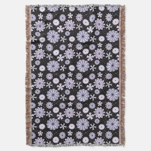 ダークブルー抽象芸術花柄 スローブランケット (正面縦)