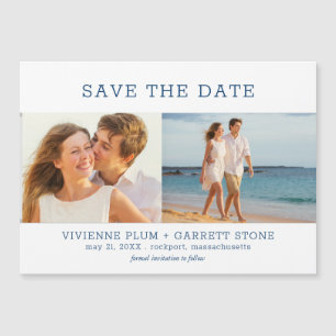 ダークブルー文字2 Photo Wedding日付を保存 マグネット招待状