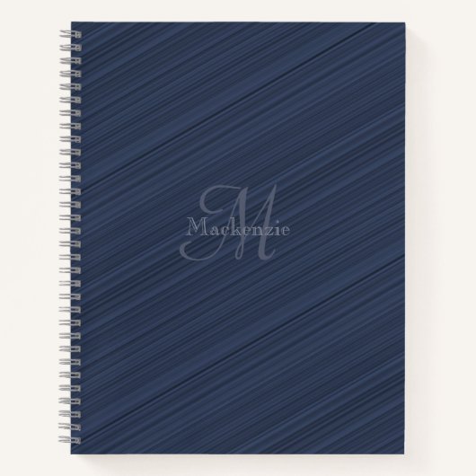 ダークブルー斜ストライプ線カスタムモノグラム名 ノートブック (正面)