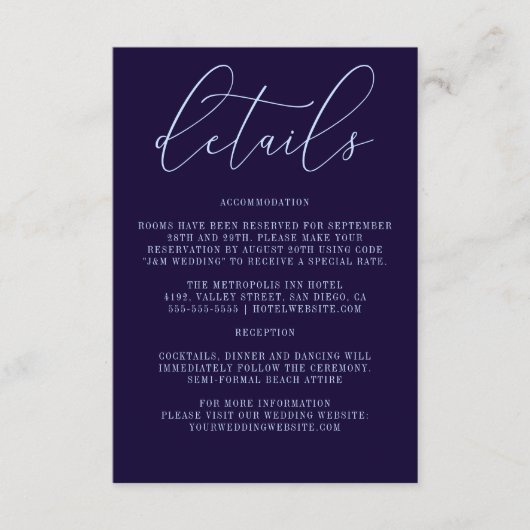 ダークブルー書道シンプル詳細 エンクロージャーカード (正面)