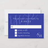 ダークブルー書道結婚式RSVPカード 出欠カード (正面)