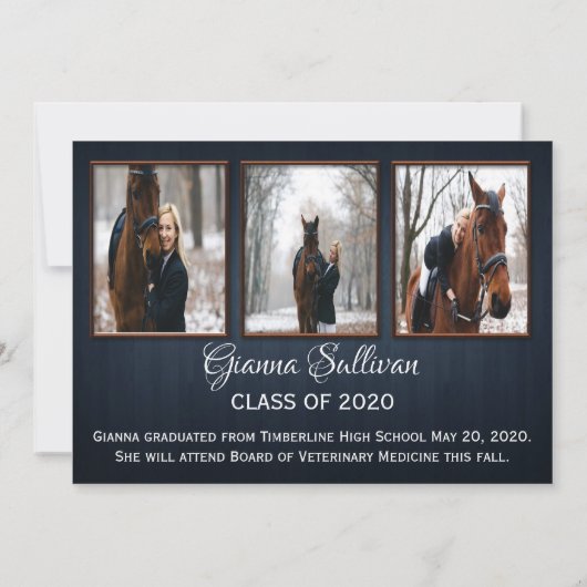 ダークブルー木材の卒業発表 案内状 (裏面)