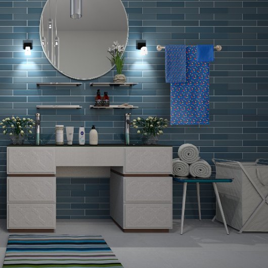 ダークブルー柄ミニ野花 バスタオルセット