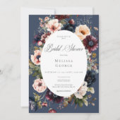 ダークブルー楕円フローラフレームブライダルシャワー 招待状 (正面)