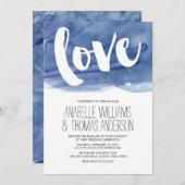 ダークブルー水彩洗結婚浄液 招待状 (正面/裏面)