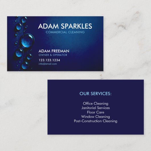 ダークブルー水滴商業洗浄 名刺 (正面/裏面)