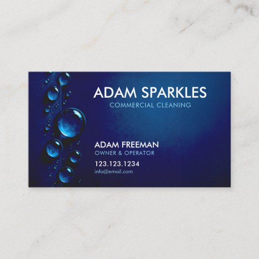 ダークブルー水滴商業洗浄 名刺 (正面)