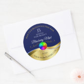 ダークブルー波状金ゴールドロゴモノグラム製品ラベル ラウンドシール (封筒)