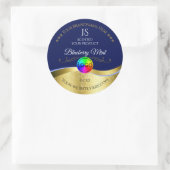 ダークブルー波状金ゴールドロゴモノグラム製品ラベル ラウンドシール (バッグ)