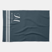 ダークブルー洗練されたストライプとモノグラム キッチンタオル (横)