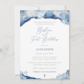 ダークブルー海事少年バプテスマ1st誕生日パーティー 招待状 (正面)