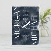 ダークブルー海軍ホワイトゴシッモダンクの結婚インビタ 招待状 (スタンド正面)