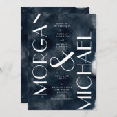 ダークブルー海軍ホワイトゴシッモダンクの結婚インビタ 招待状 (正面/裏面)