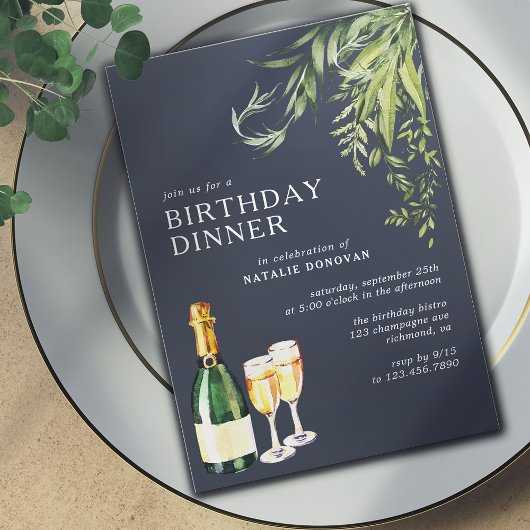 ダークブルー海軍 |シャンパモダンン誕生日ディナー 招待状