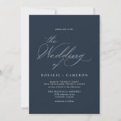 ダークブルー海軍 |シンプルヴィンテージス結婚クリプト 招待状 (正面)