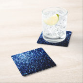 ダークブルー深い光沢のあるフェイクグリッターきらめき スクエアペーパーコースター (インサイチュ)