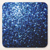 ダークブルー深い光沢のあるフェイクグリッターきらめき スクエアペーパーコースター (正面)