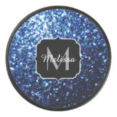 ダークブルー深い光沢のあるフェイクグリッタースパークルモノグラム アイスホッケーパック (正面)