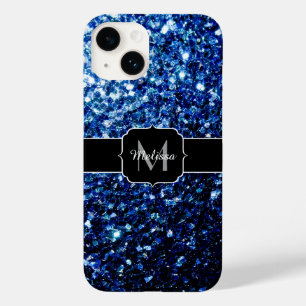 ダークブルー深い光沢のあるフェイクグリッタースパークルモノグラム Case-Mate iPhone 14ケース