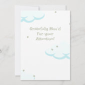 ダークブルー灰色の眠い牛の白い雲の赤ちゃんシャワー 招待状 (裏面)