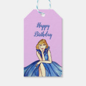 ダークブルー王室のカクテルガウンファッションイラストレーション ギフトタグ (正面)