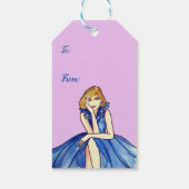 ダークブルー王室のカクテルガウンファッションイラストレーション ギフトタグ (裏面)