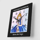 ダークブルー王室のカクテルガウンファッションイラストレーション スクエア壁時計 (傾斜)