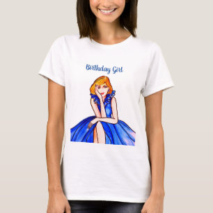 ダークブルー王室のカクテルガウンファッションイラストレーション Tシャツ