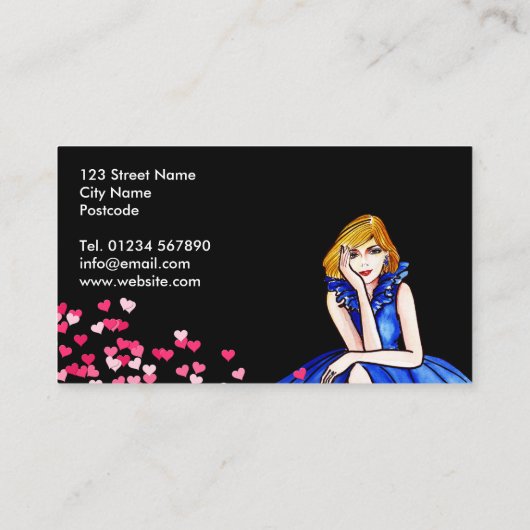 ダークブルー王室のカクテルガウンファッションピンクハート 名刺 (裏面)