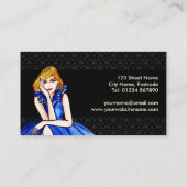 ダークブルー王室のカクテルガウンファッションブラックダマスク 名刺 (裏面)