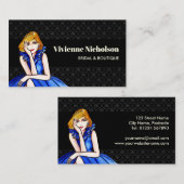 ダークブルー王室のカクテルガウンファッションブラックダマスク 名刺 (正面/裏面)