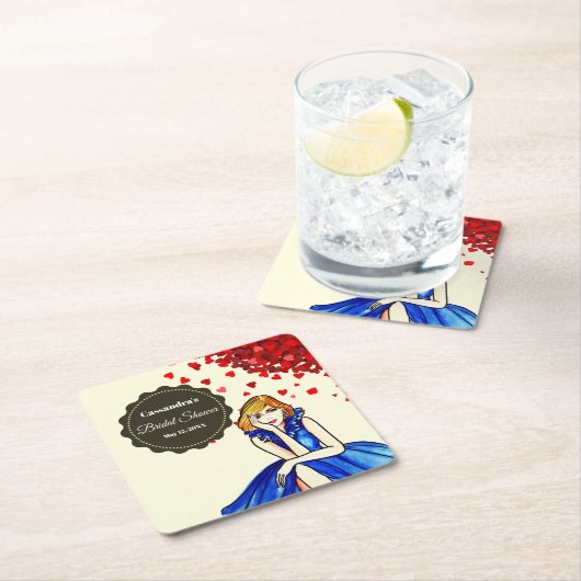 ダークブルー王室のカクテルガウンブライダルシャワー スクエアペーパーコースター (インサイチュ)