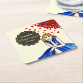 ダークブルー王室のカクテルガウンブライダルシャワー スクエアペーパーコースター (アングル)